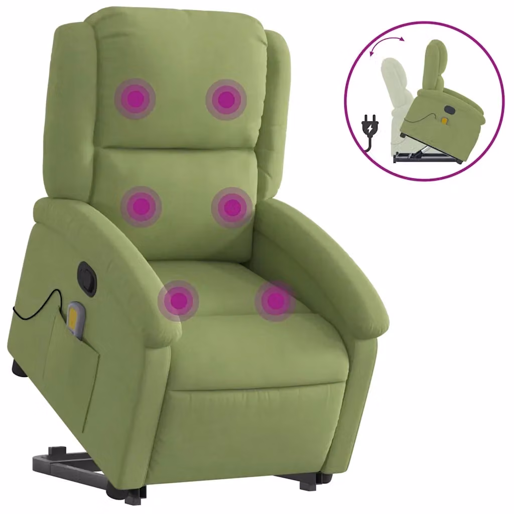 Poltrona Alzapersona Reclinabile vidaXL in Velluto Verde con Assistenza Elettrica e Braccioli – 2