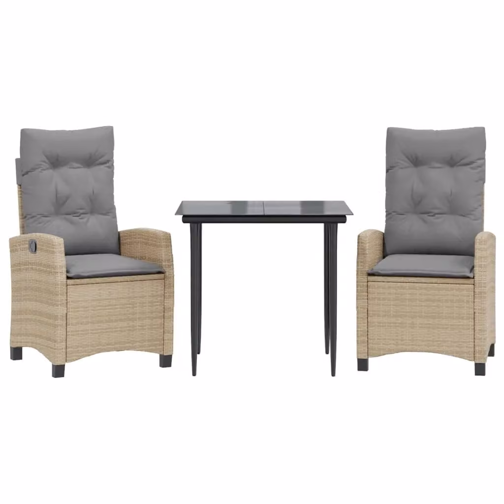 Set Pranzo da Giardino vidaXL in Polyrattan con Cuscini Beige Misto e Tavolo in Vetro per 3 Persone – 2