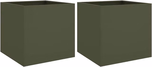 Fioriera aiuola rialzata fioriera aiuola giardino terrazza set da 2 oliva 49 x 47 x 46 cm acciaio verde 02_0039086
