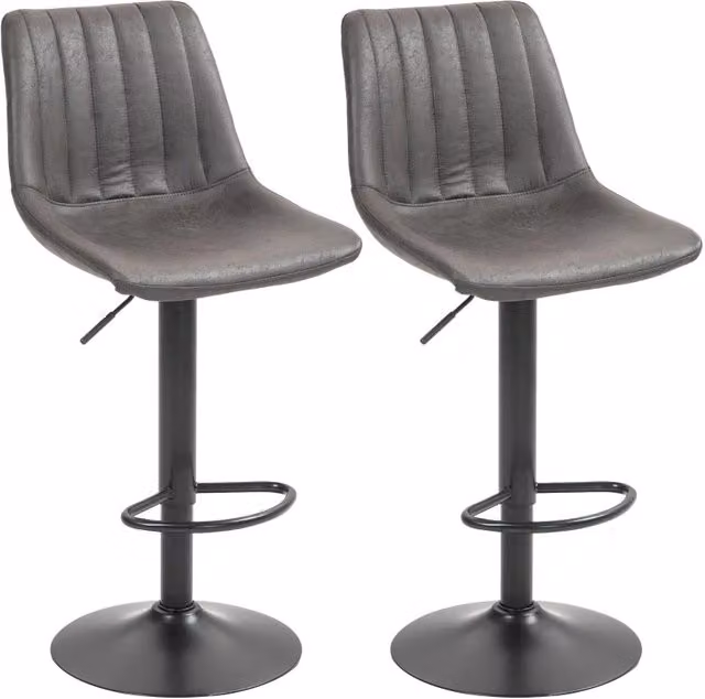 Set di 2 sgabelli da bar in stile retr¨°, con poggiapiedi, regolabili in altezza, con meccanismo a gas, colore grigio scuro.