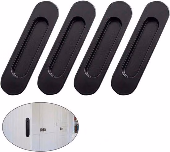 Maniglia per porta scorrevole, nera - 15 cm - confezione da 4 pezzi - Maniglia a incasso per porta scorrevole - Adesiva - Metallo - Maniglia per mobili - Maniglia per armadi - Maniglia per porte