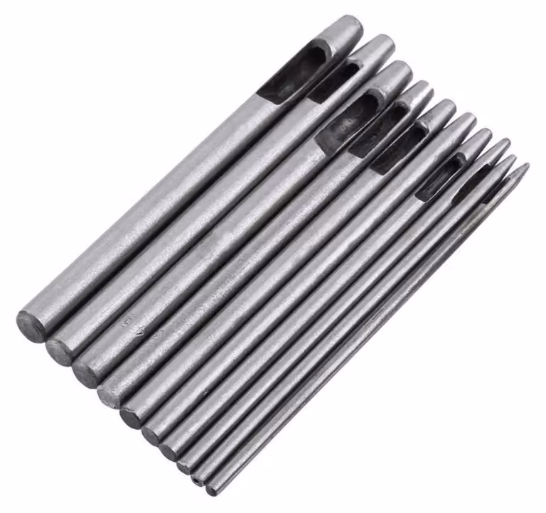 Set di punzoni a foro cavi, 10 pezzi. Lochetti per cuoio, da 0,5 mm a 5 mm, in acciaio massiccio