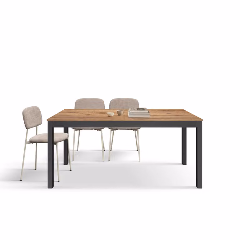 Tavolo PADOVA in legno, finitura rovere rustico e gambe in legno antracite, allungabile 140×80 – 220×80 cm
