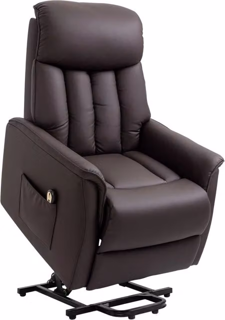Poltrona elettrica con sollevamento, poltrona TV con sistema di sollevamento assistito, reclinabile con funzione reclinabile, similpelle, marrone, 80