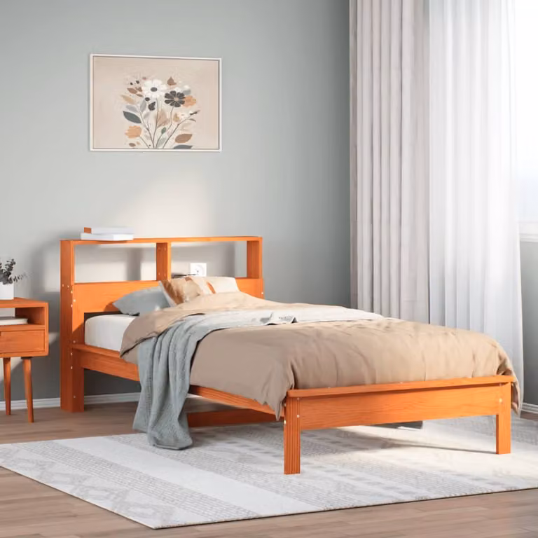 vidaXL Letto Libreria in Legno di Pino con Ripiani Laterali, Marrone Cera, 100x200 cm