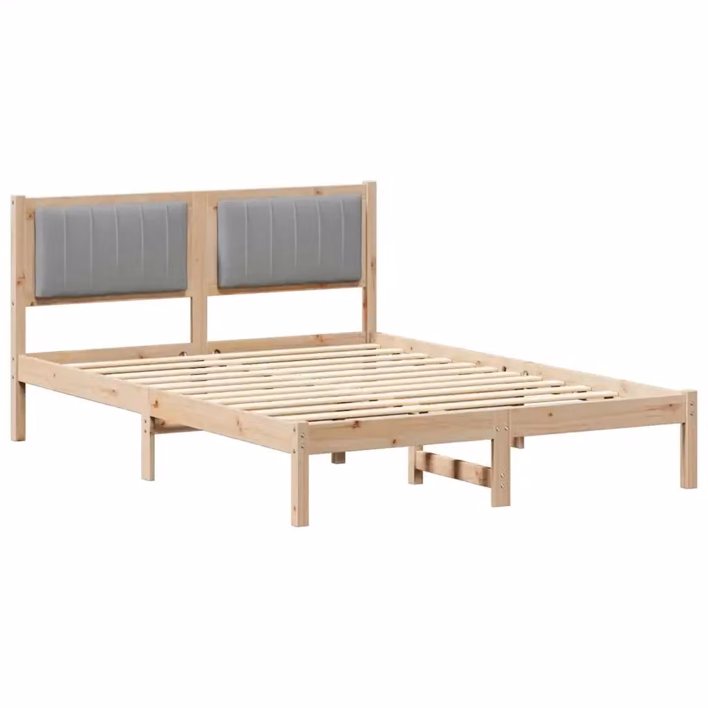Letto con Testiera Rivestita vidaXL in Legno di Pino e Tessuto Grigio L: 140,5 cm, P: 195,5 cm, H: 85,5 cm – 2