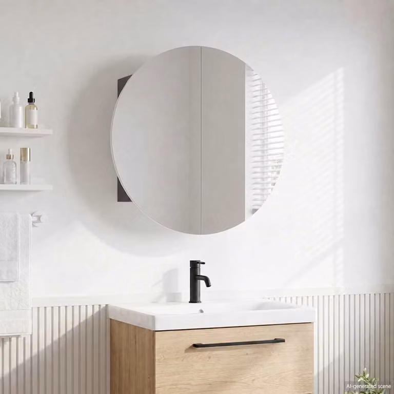 Armadio da bagno con specchio rotondo e illuminazione LED vidaXL, Grigio, L 40 cm x P 17,5 cm x H 40 cm