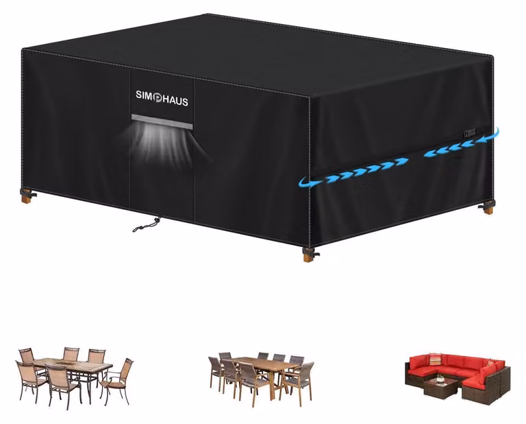 Copertura impermeabile per mobili da giardino, realizzata in tessuto Oxford 420D, forma rettangolare, dimensioni 185x110x74 cm, colore nero