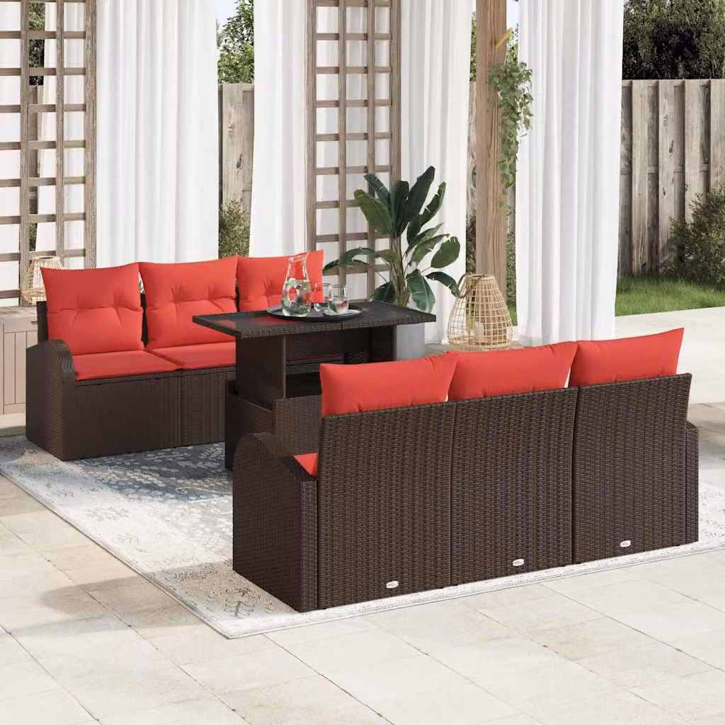 Maison Exclusive - Set da giardino composto da 7 pezzi, divano, colore marrone, realizzato in rattan sintetico