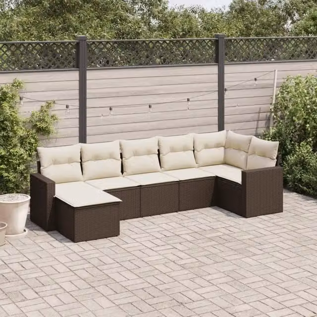 Set Divani da Giardino 7 pz con Cuscini Marrone in Polyrattan 3219273