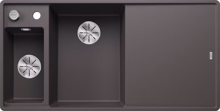 BLANCO AXIA III 6 S-F, SILGRANIT® PuraDur®, grigio roccia, vasca a sinistra, con tagliere in vetro
