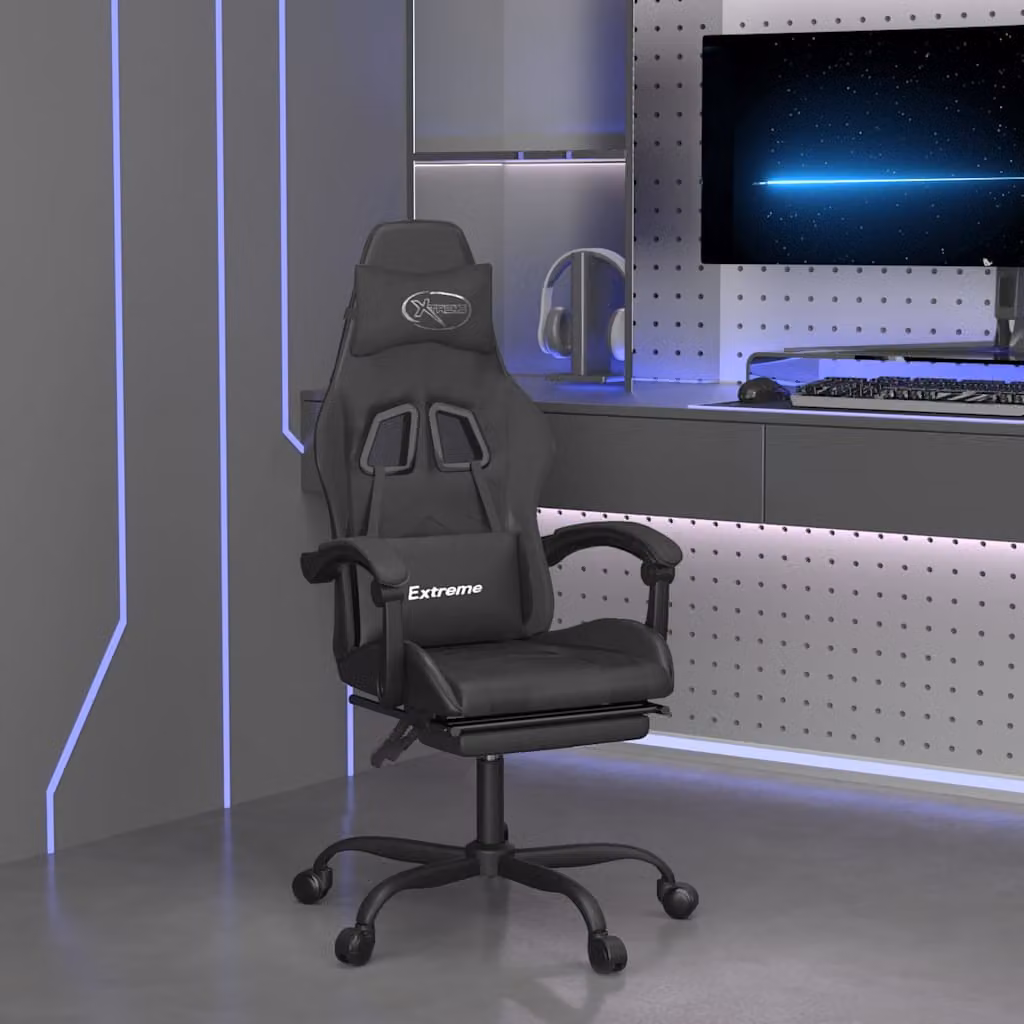 Sedia da Gaming vidaXL Girevole a 360 Gradi in Similpelle Nera con Poggiapiedi e Braccioli