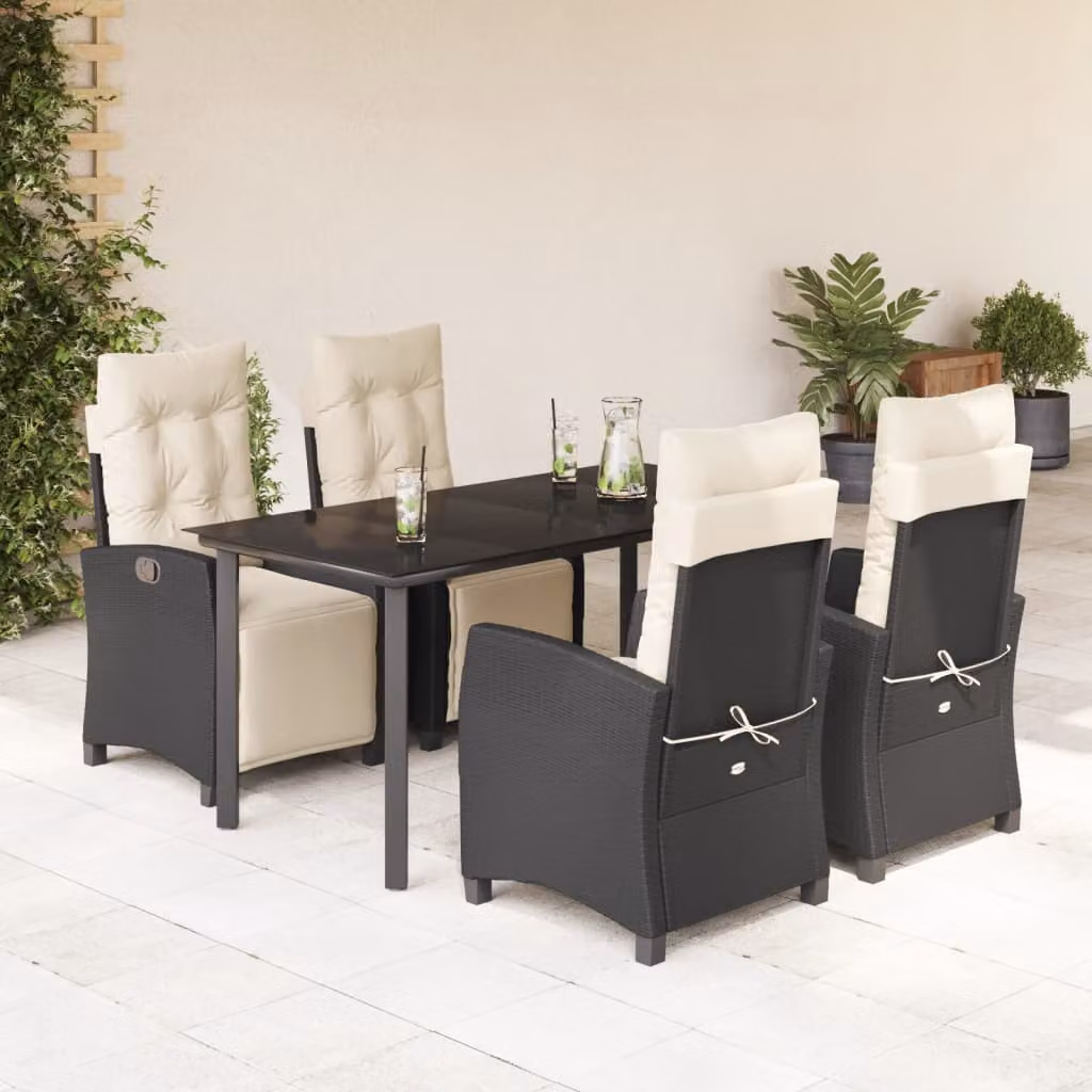 Set da Pranzo da Giardino vidaXL 5 pz in Polyrattan Nero con Piano in Vetro – 1