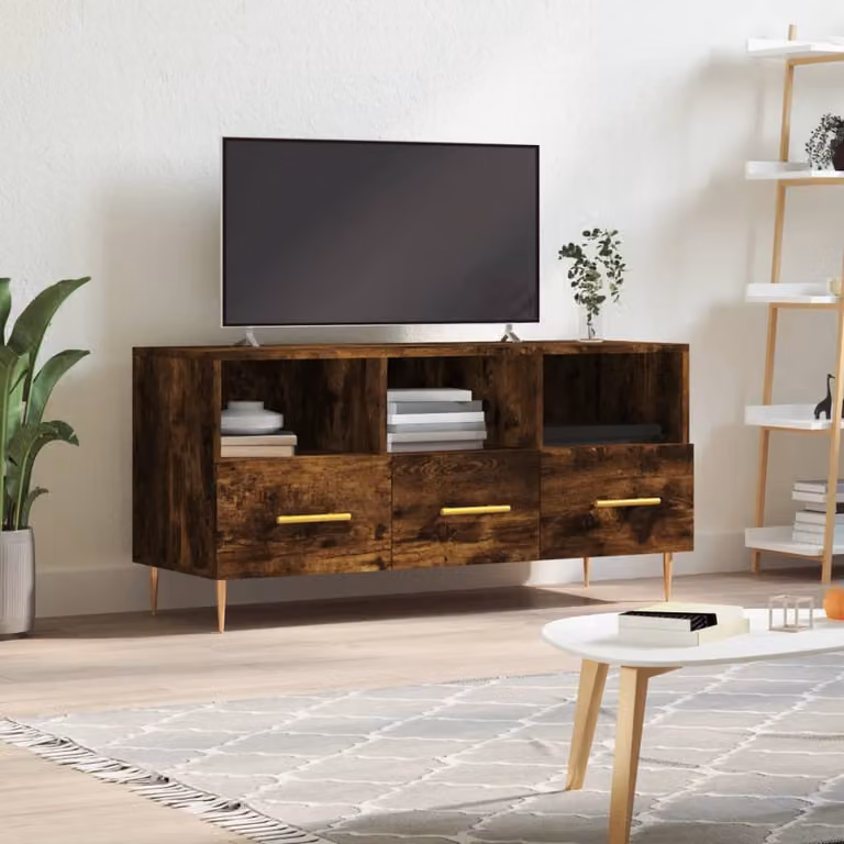 vidaXL Mobile Porta TV Rovere Fumo in Legno e Metallo, L 102 cm x P 36 cm x H 50 cm