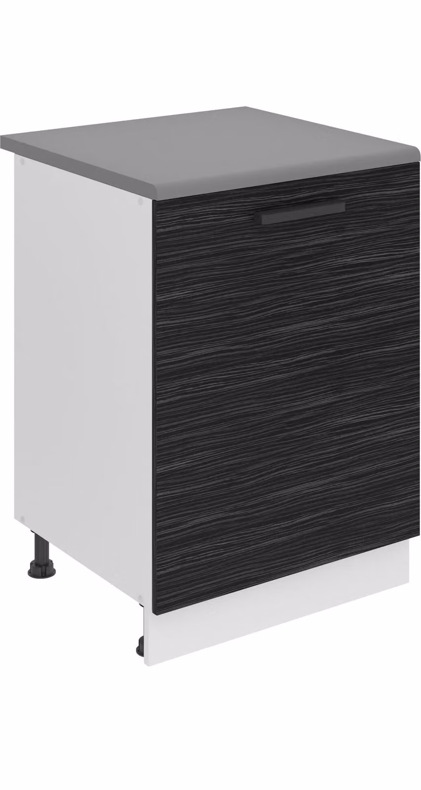 Base da cucina Belini, base da cucina larga 60 cm. Base per cucina SD con piano di lavoro. Mobile da cucina a 1 anta, ebano reale