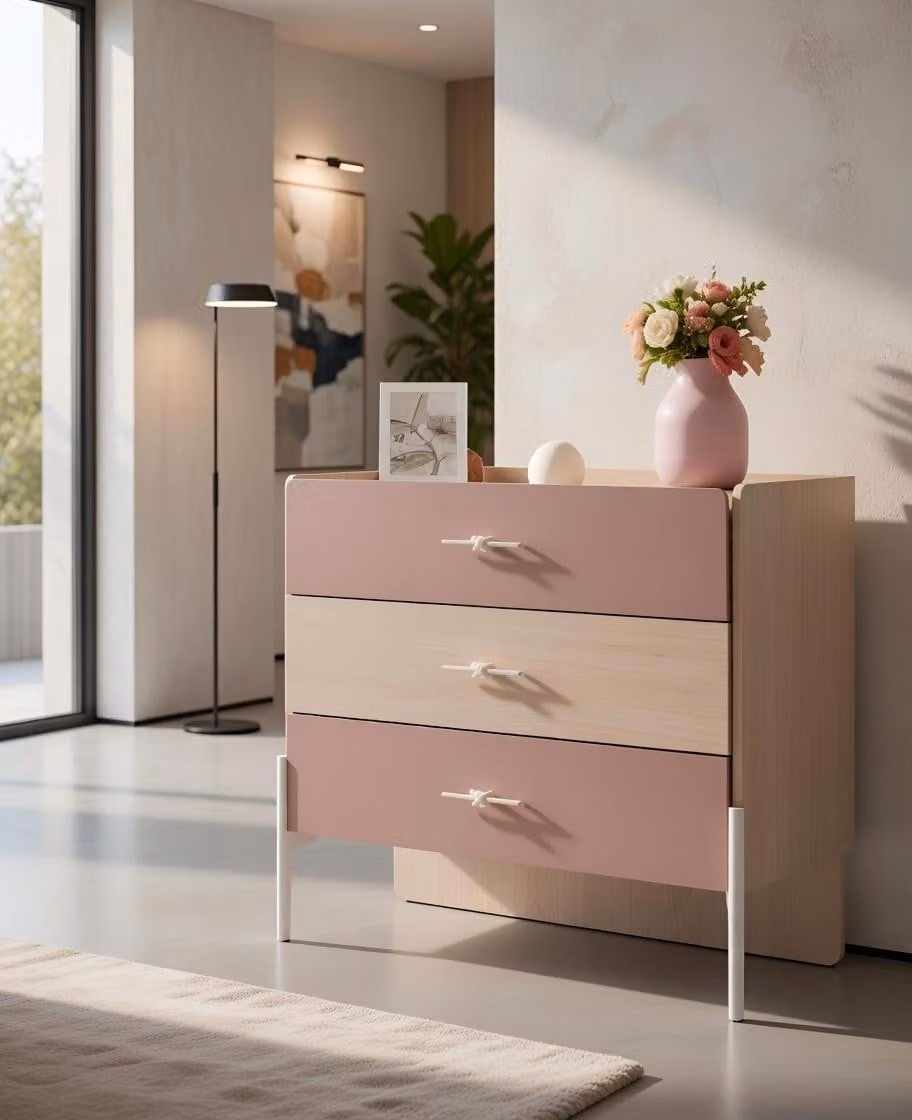 Comodino elegante con 3 cassetti, dal design moderno