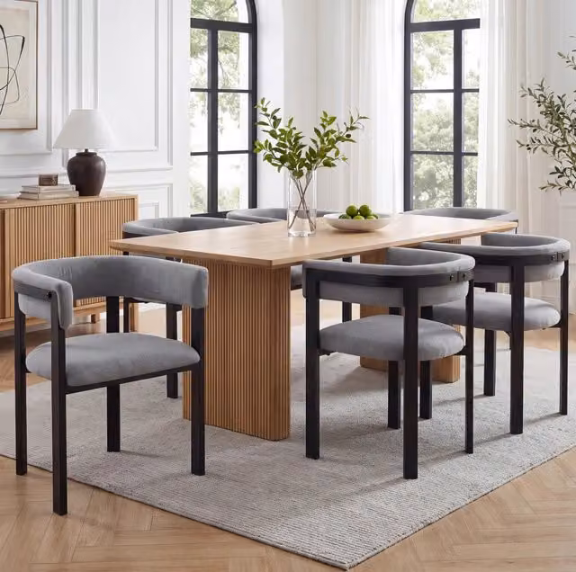 Set di 6 sedie da pranzo grigie in chenille con schienale avvolgente, stile moderno per casa e locali