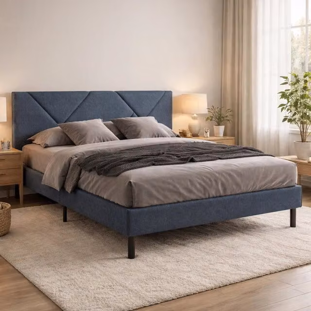 Letto matrimoniale Morpheus DMORA in tessuto blu e nero, L/P/H: 160 x 200 x 250 cm