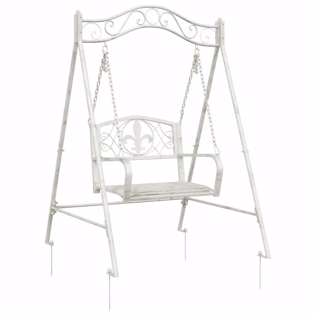 Panchina a dondolo vidaXL in acciaio verniciato bianco antico per giardino e terrazzo L/P/H: 113 x 121,5 x 168 cm – 2