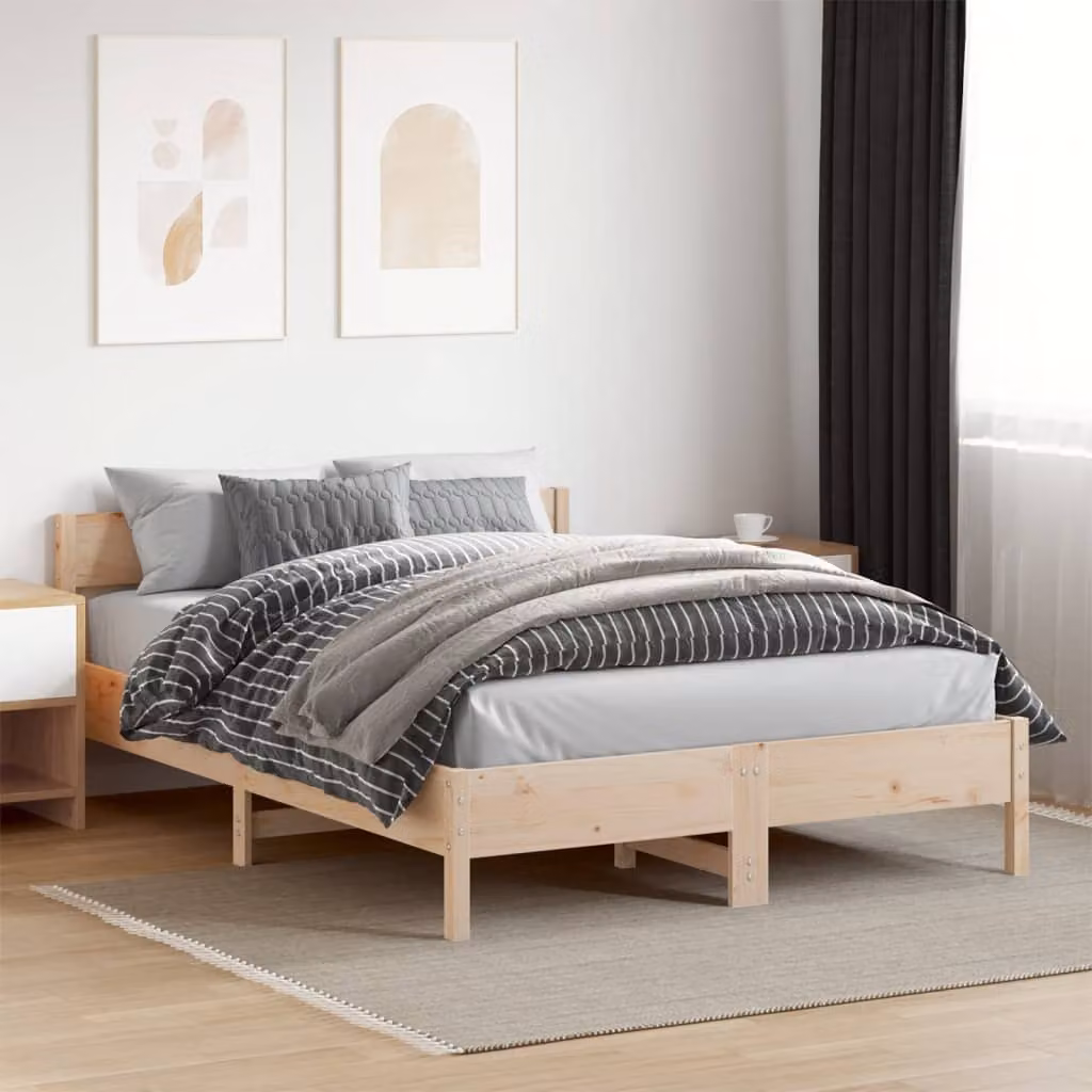 vidaXL Letto in legno massello di pino marrone stile rustico L 140 x P 200 cm