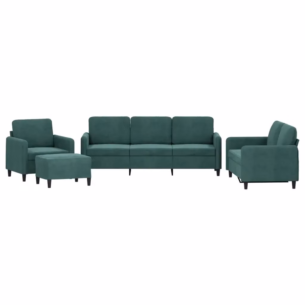 Set di divani vidaXL 4 pezzi in velluto verde con pouf e cuscini per soggiorno moderno – 2