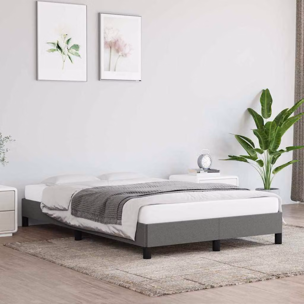vidaXL Giroletto senza materasso in tessuto grigio con doghe in legno L/P: 120 x 200 cm