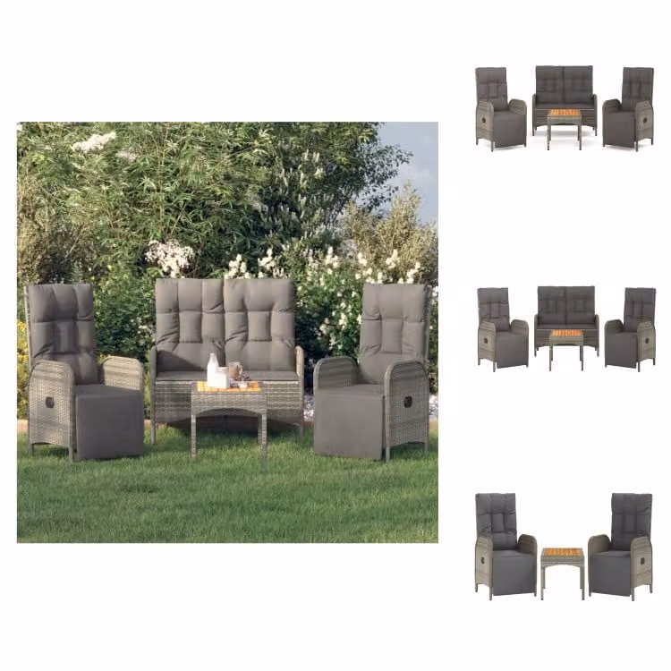 vidaXL set da pranzo da giardino 4 pezzi con cuscini in poly rattan grigio - Set di mobili da giardino