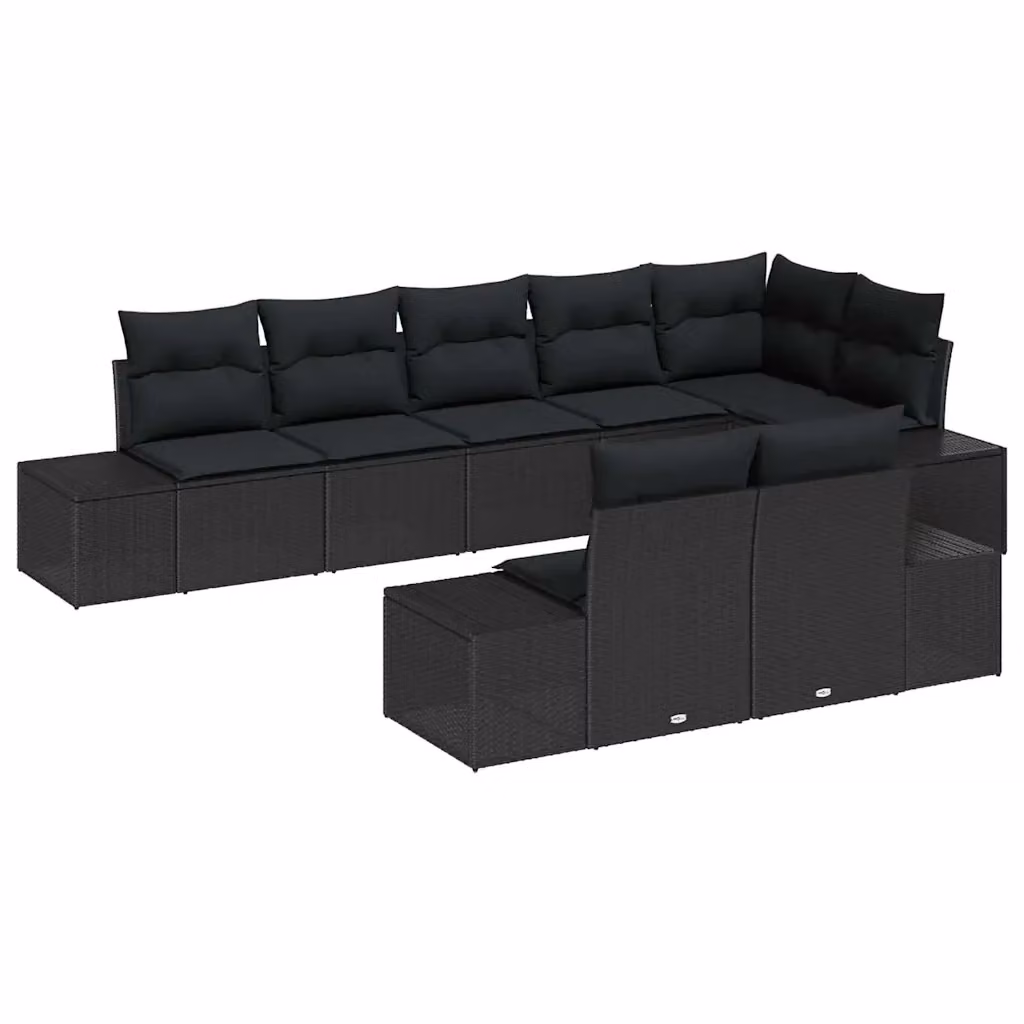 Set Divano da Giardino vidaXL 8 pz Nero con Cuscini e Contenitore per l'Archiviazione in Poly Rattan e Acciaio – 2