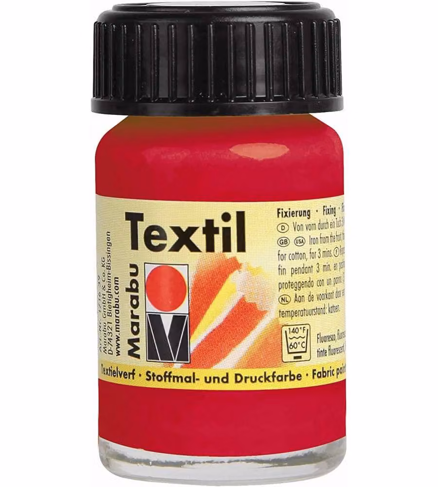 Marabu Vernice per Tessuti Rosso Ciliegi 15 ml - A Base d'Acqua, Lavabile