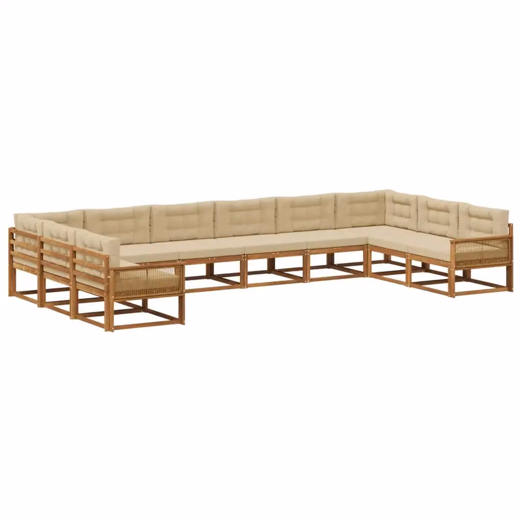 Set di divani da esterno a L vidaXL in legno di acacia con cuscini, Beige e Sand – 2