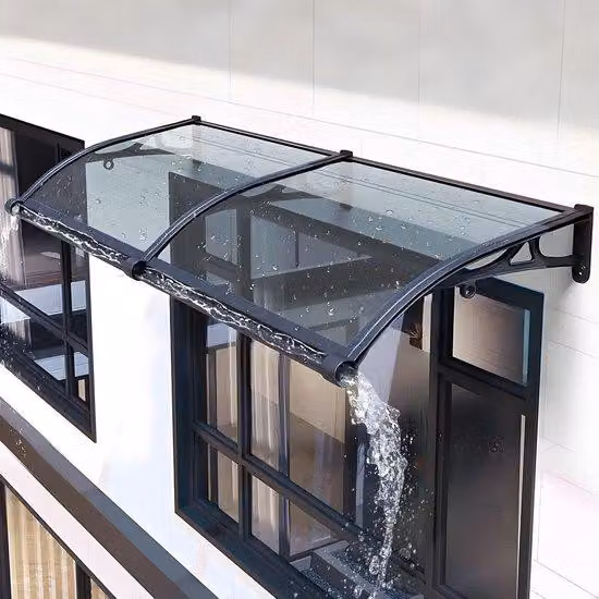 Tettuccio antipioggia in policarbonato - Grondaia grande - 60x480 cm - Grigio scuro - Protezione per porte esterne