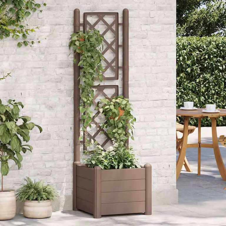 Fioriera da giardino con graticcio per piante rampicanti vidaXL in plastica, marrone o antracite, L/P/H: 43 x 43 x 142 cm