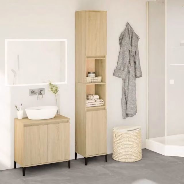 Armadietto da bagno sospeso vidaXL in legno color rovere, L: 30 cm, P: 30 cm, H: 190 cm