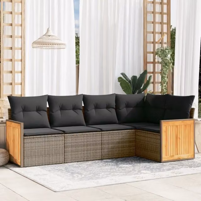 Set Divano da Giardino a L VIDAXL in Polyrattan Grigio con 5 Cuscini – 1
