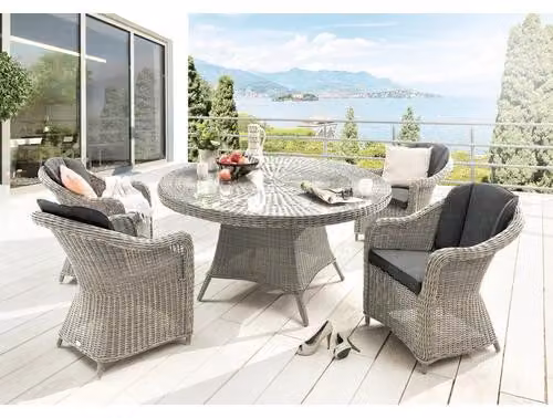 Dinette Destiny MALAGA con tavolo da pranzo rotondo Ø150cm (4 persone) bianco vintage