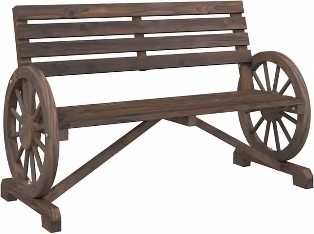 Panchina da giardino in legno di abete marrone con braccioli