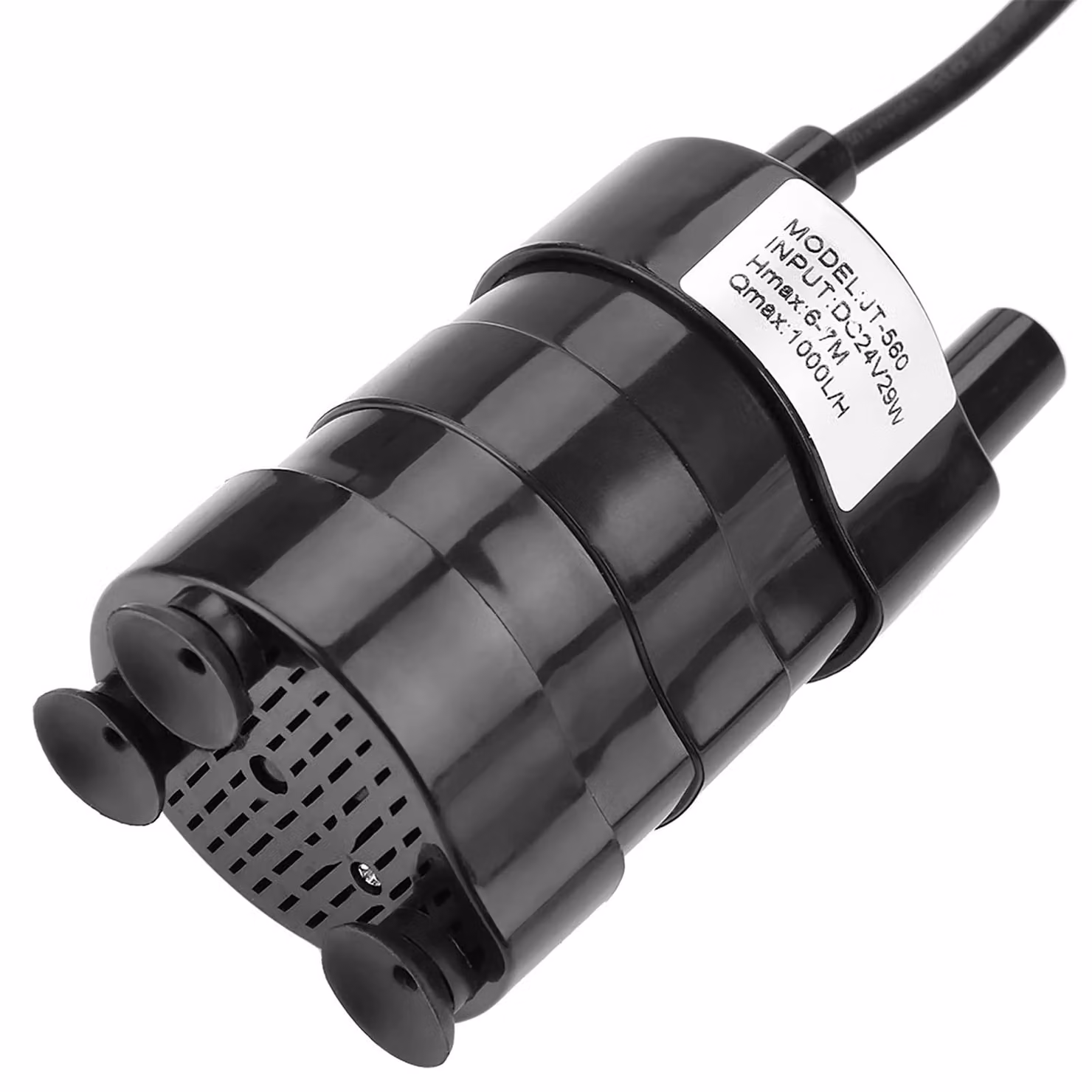 Pompa sommergibile a 24V DC, portata 1000L/h, altezza di sollevamento 7m, silenziosa, temperatura di esercizio da -20°C a 90°C