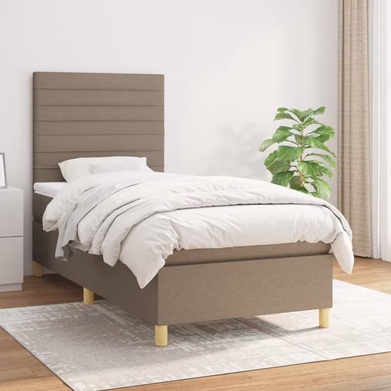 vidaXL Letto Ibrido con Giroletto a Molle e Materasso a Tasche in Tessuto, Colore Tortora/Grigio, L/P/H: 90 x 200 cm