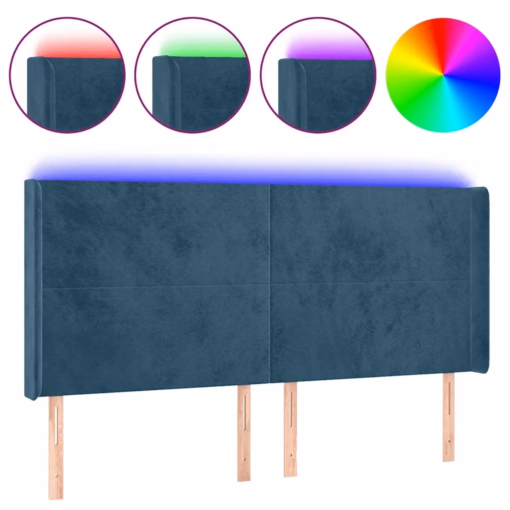 Testiera per letto vidaXL in velluto blu con illuminazione LED e porta di ricarica USB, L 203 cm x P 16 cm x H 118/128 cm – 2