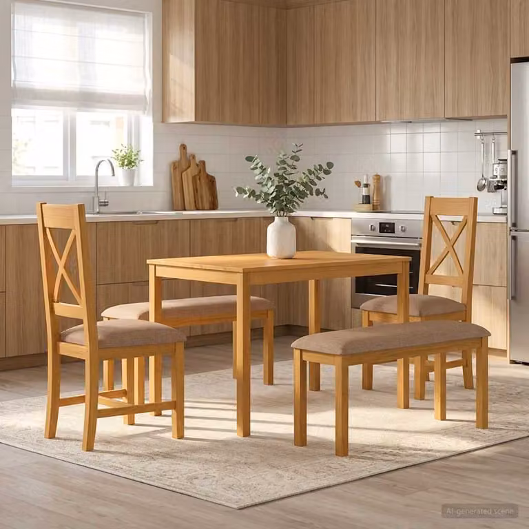 Set da pranzo vidaXL in legno di quercia composto da tavolo rettangolare e panche, colore grigio e marrone