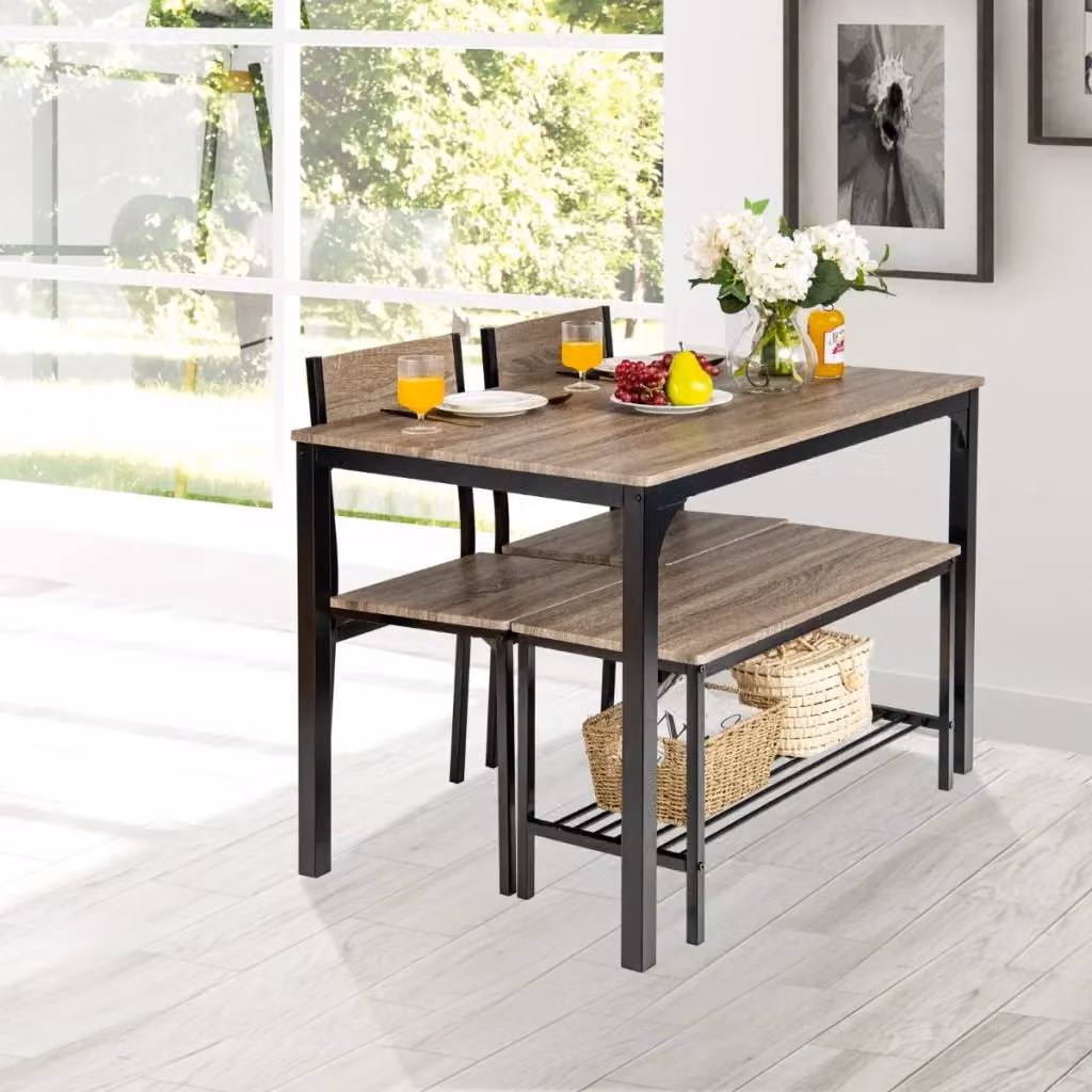Set da pranzo componibile Design In con tavolo rettangolare e panca e 2 sedie in stile industriale, colore Grigio – 2