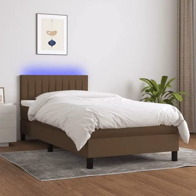 Letto con Materasso a Molle e Illuminazione LED vidaXL, Marrone Scuro, L/P: 90 x 190 cm – 1