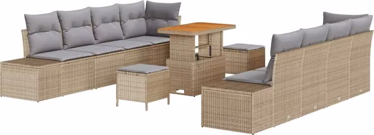 Set Divano da Giardino con cuscino 11 pcs Beige polyrattan