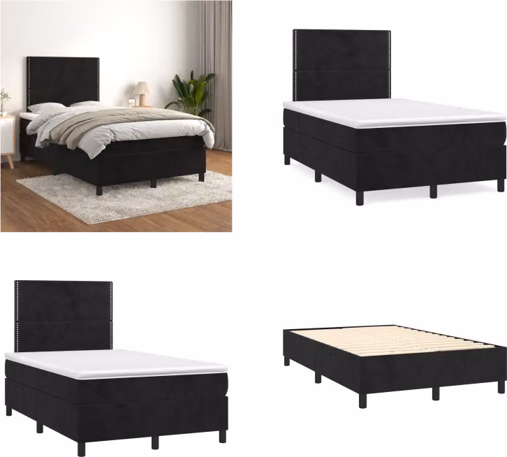 vidaXL Letto boxspring con materasso nero 120x200 cm in velluto - Letto boxspring - Boxspringbetten - Bett - Schlafzimmermöbel