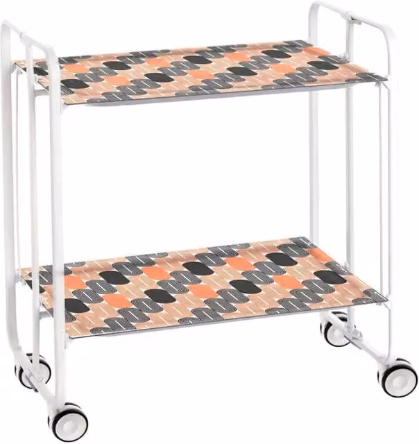 Carrello da cucina pieghevole DON HIERRO moderno in metallo bianco con ruote e 2 ripiani L/P/H: 72 x 66 x 43 cm