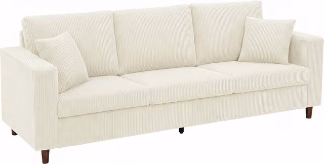 Divano 3 posti HOMCOM in velluto a coste con seduta ampia e cuscini a molle, colore beige, L: 225 cm