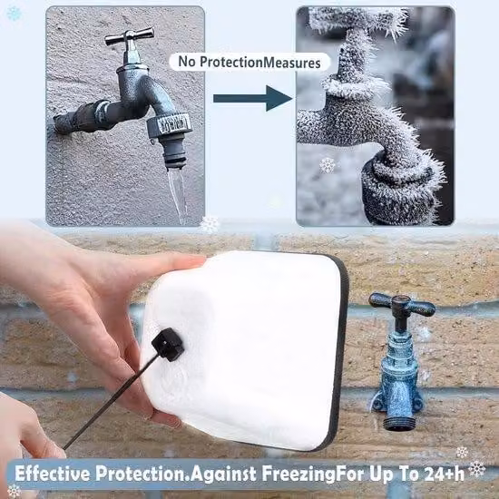 Protezione antigelo per rubinetti esterni, adatta a tutte le stagioni.