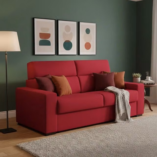 Divano Letto Casabona 2 Posti Sfoderabile in Tessuto Rosso con Struttura in Legno L: 180 cm, P: 95 cm