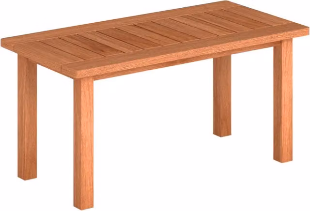 Tavolino da esterno e da caffè rettangolare in legno di teak naturale con piano a doghe, L: 90 cm, P: 45,5 cm, H: 43,5 cm