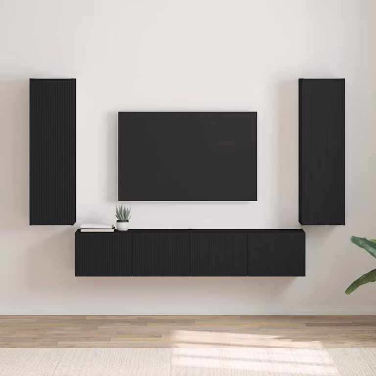 Set di 2 supporti mobili per TV da parete vidaXL in legno MDF nero opaco